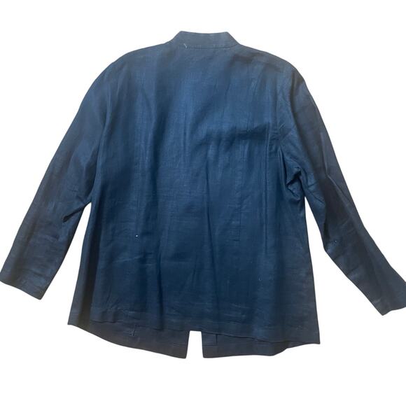 Bloomingdales Black Linen Jacket Tunic w/ Mandarin Collar Size 14 - Picture 2 of 3